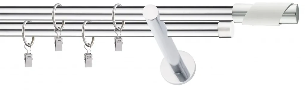Dekorstudio Chrómová dvojradová garniža biely PARIS 19mm Dĺžka: 380cm, Typ uchytenia: Držiak dvojitý modern, Typ príslušenstva: Krúžky tiché so štipcami