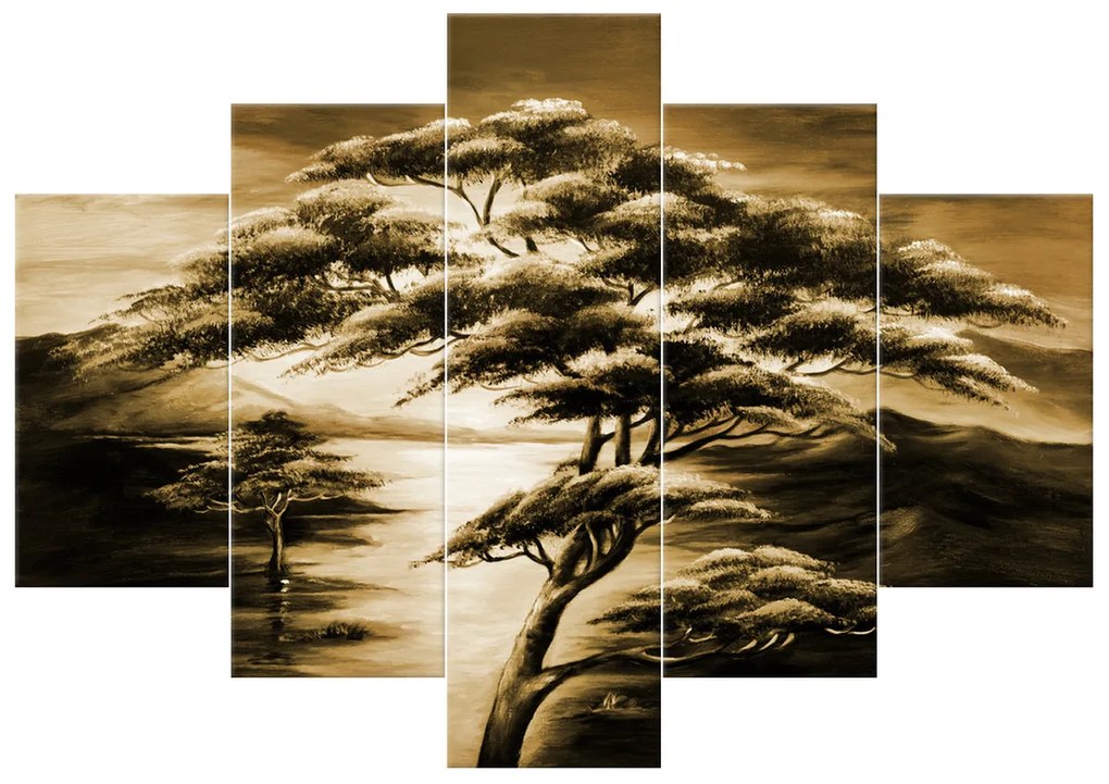 Gario Ručne maľovaný obraz Silné stromy - 5 dielny Rozmery: 150 x 105 cm