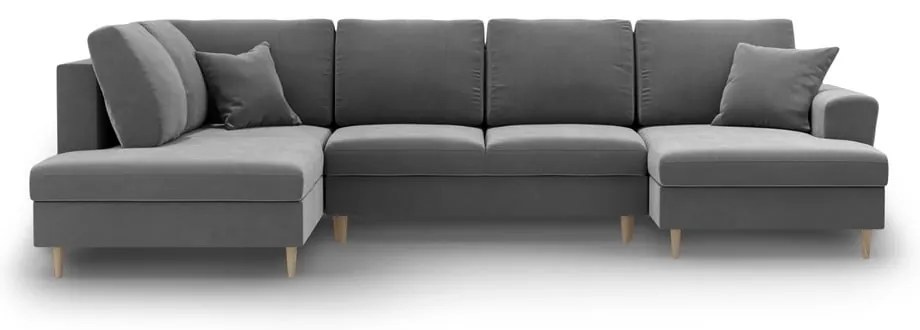 Svetlosivá zamatová rozkladacia/s úložným priestorom rohová pohovka (ľavý roh/do "U") Kyoto – Cosmopolitan Design