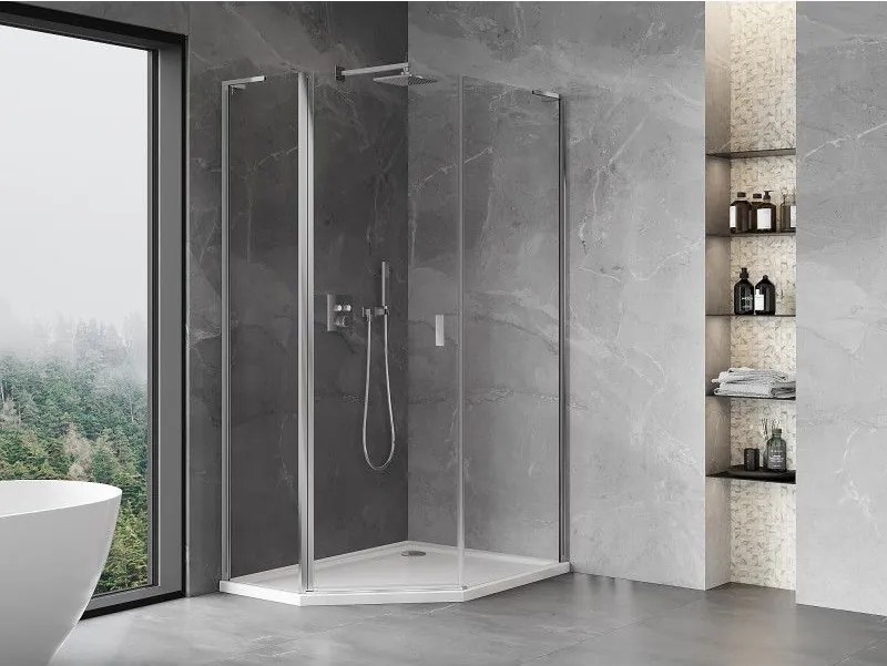 Mexen Mist L, päťuholníkový sprchový kút s krídlovými dverami, 80 x 100 cm, 8mm číre sklo, chrómový profil, 8A8L-080-100-01-00