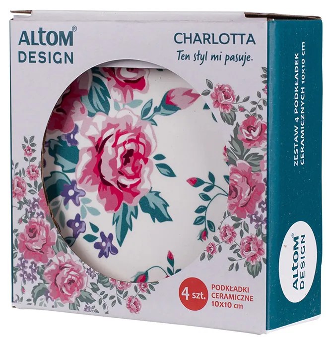 Altom Keramická podtácka Floral, 10 x 10 cm, sada 4 ks