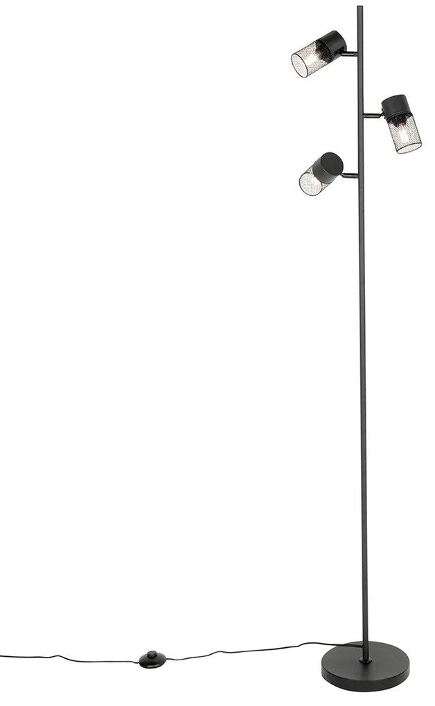 Priemyselná stojaca lampa čierna 3-svetlo - Jim
