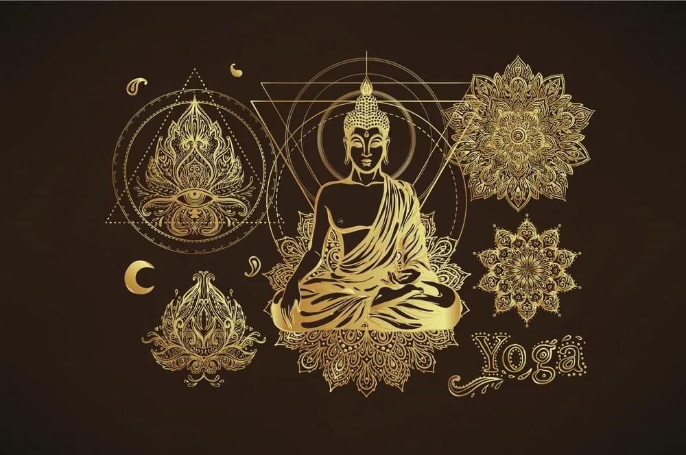 Samolepiaca tapeta zlatý meditujúci Budha - 375x250