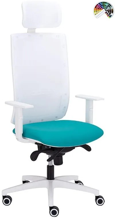 Kancelárska stolička KENT SIEŤ black & white čalúnenie KOŽENKA Silvertex, Valencia