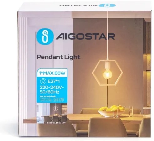 Aigostar - Drevený luster na lane 1xE27/60W/230V borovica