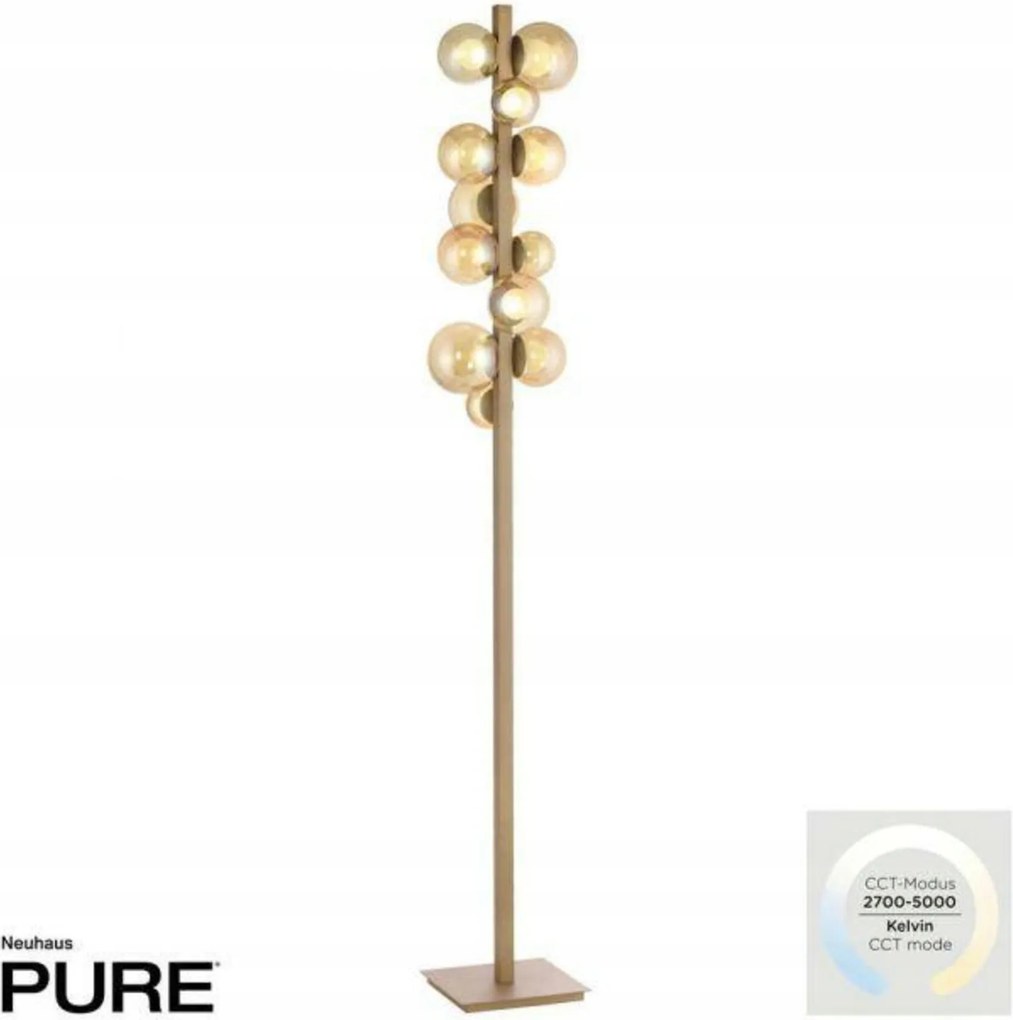 Paul Neuhaus Pure Popup Led stojacia lampa bronz, stmievateľná, jantárové skl