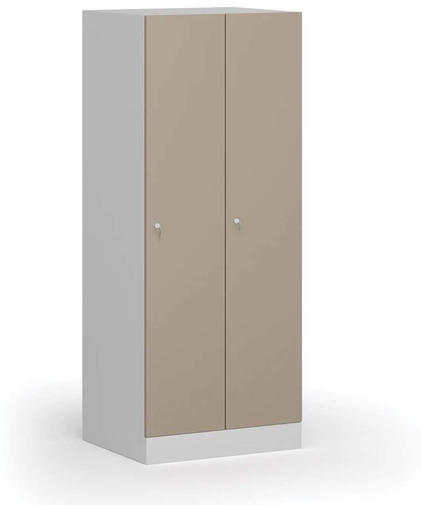 Šatníková skrinka znížená, 2 oddiely, 1500 x 600 x 500 mm, cylindrický zámok, béžové dvere
