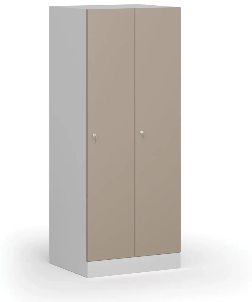Šatníková skrinka znížená, 2 oddiely, 1500 x 600 x 500 mm, cylindrický zámok, béžové dvere