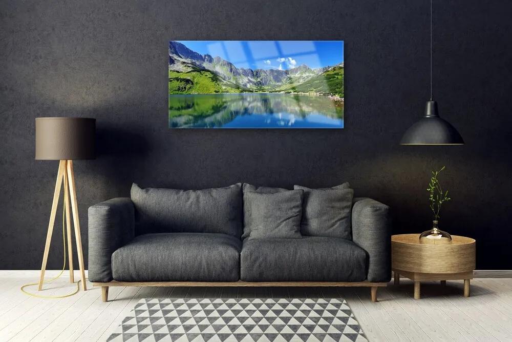 Skleneny obraz Hora jazero príroda 140x70 cm