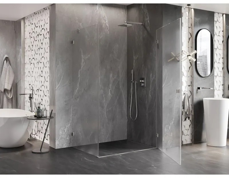 Mexen Lunar-B pravostranný výklopný sprchový kút 90 x 70 cm, číre sklo, brúsená oceľ, 832-090-070-97-00-P