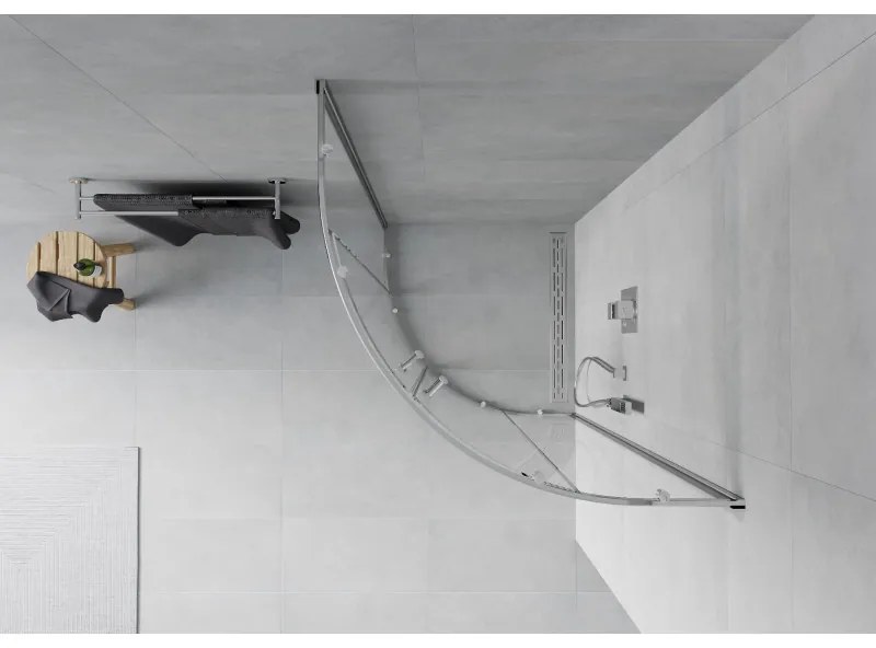 Mexen Rio, štvrťkruhový sprchovací kút s posuvnými dverami 90(dvere) x 90(dvere) x 190 cm, 6mm číre sklo, chrómový profil, 863-090-090-01-00