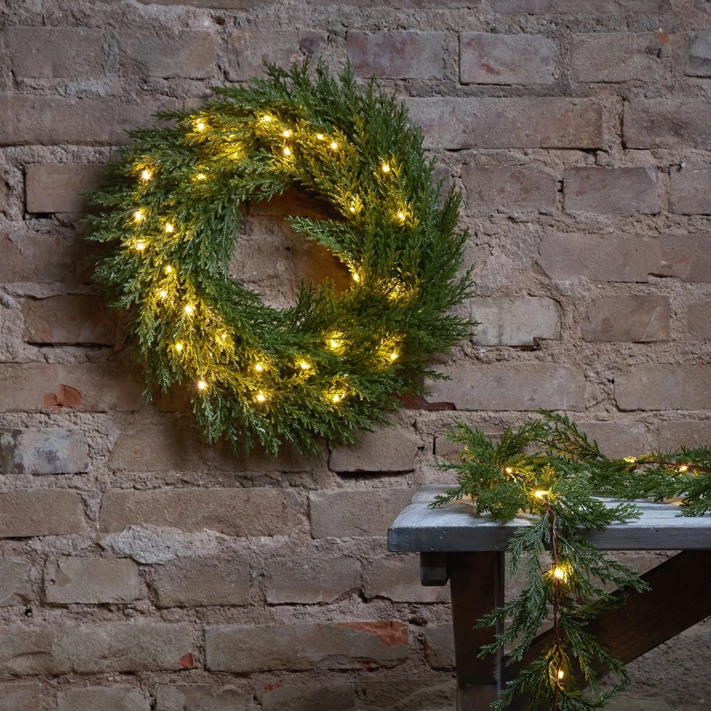 STAR TRADING Svietiaci vianočný veniec Thuja 45 cm