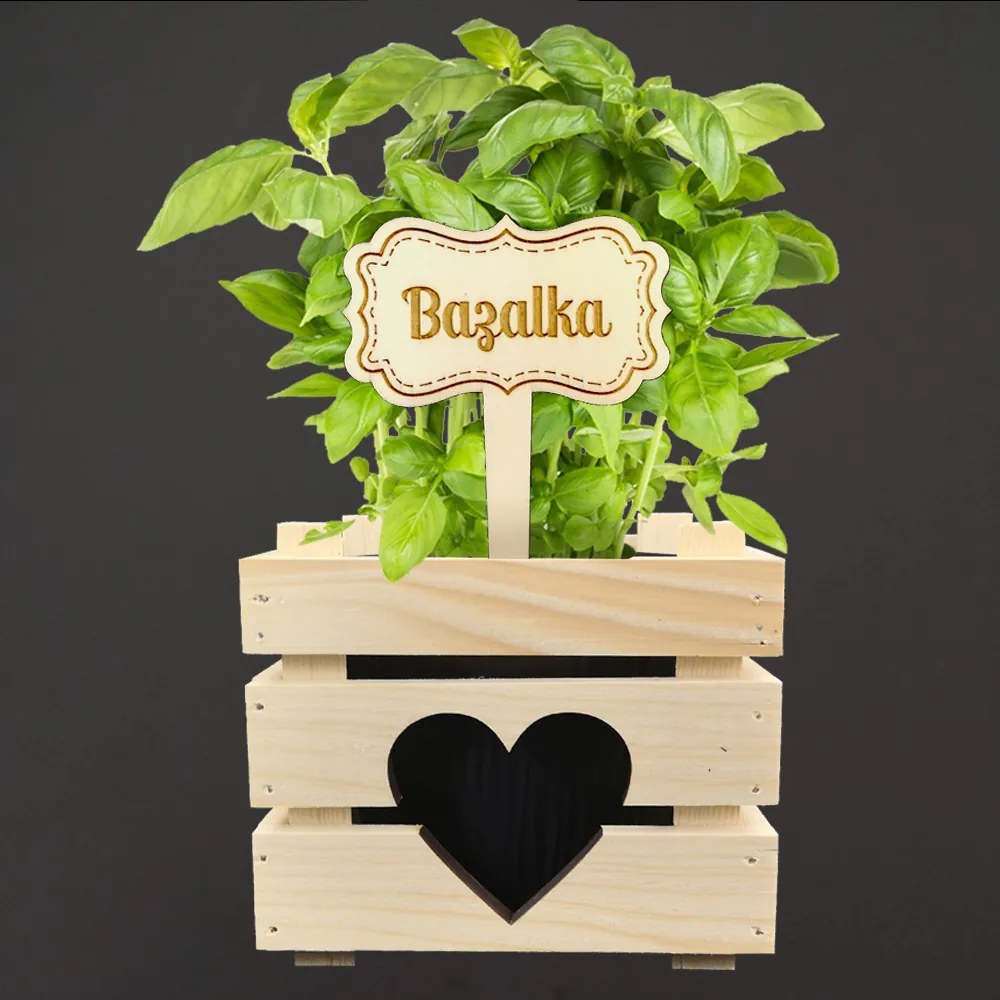 AMADEA Drevený zápich - ceduľka na bylinky Bazalka, výška 20 cm, český výrobok