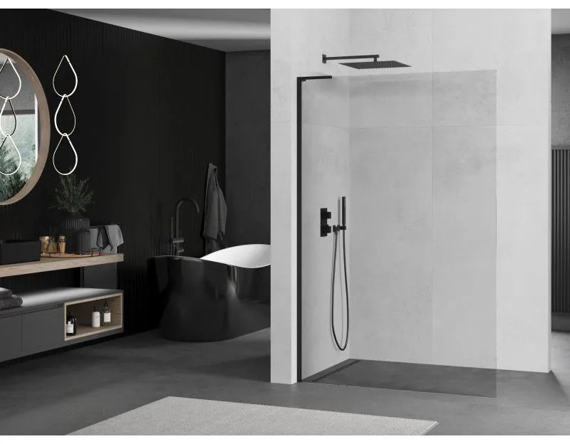 Mexen Kioto L, sprchová zástena Walk-In 120 x 200 cm, 8mm číre sklo, čierny profil, 800-120-103-70-00