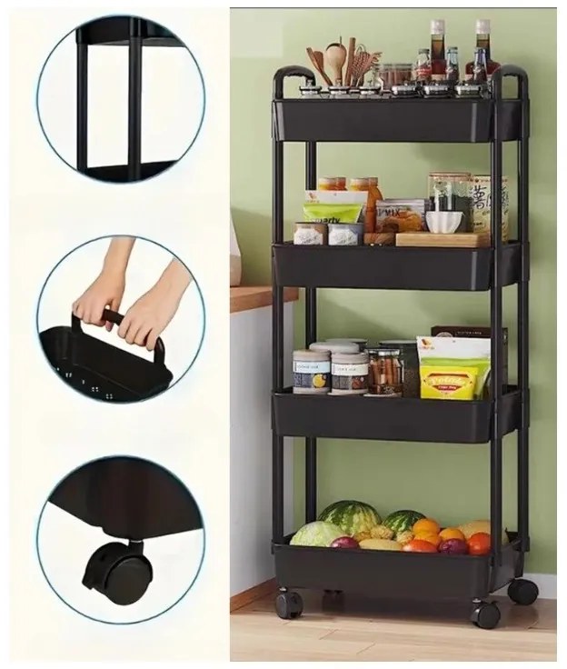 Regál na kolieskach POZIO 37x22x95 cm čierny