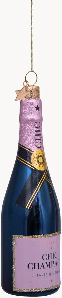 Ručne fúkaná vianočná ozdoba Luxury Pink Bottle with Champagne