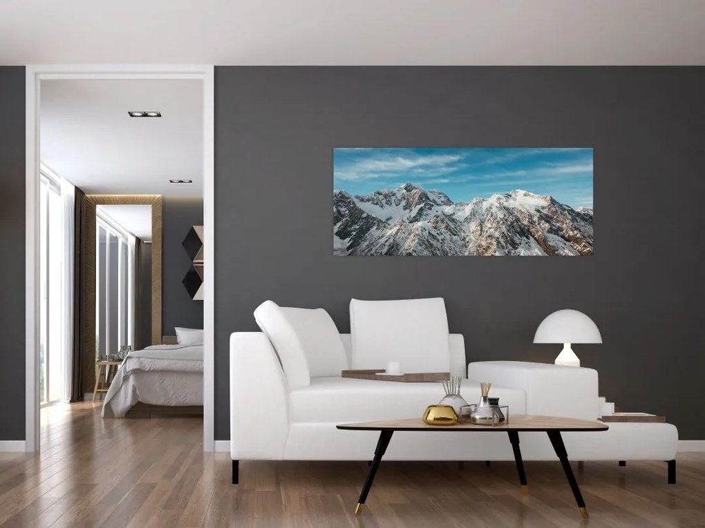 Obraz zasnežených vrcholkov, Fiordland (120x50 cm)