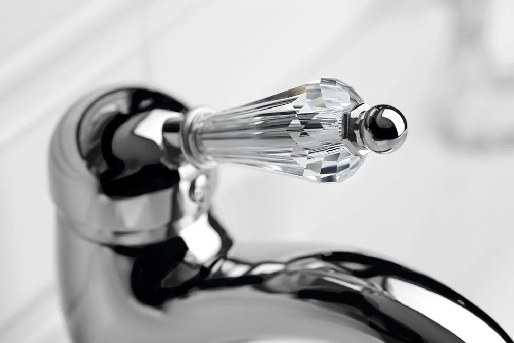 Sapho Sapho, KIRKÉ CRYSTAL stojánkova umývadlová batéria s výpusťou, krištáľová páčka, chrómová, KI02KC