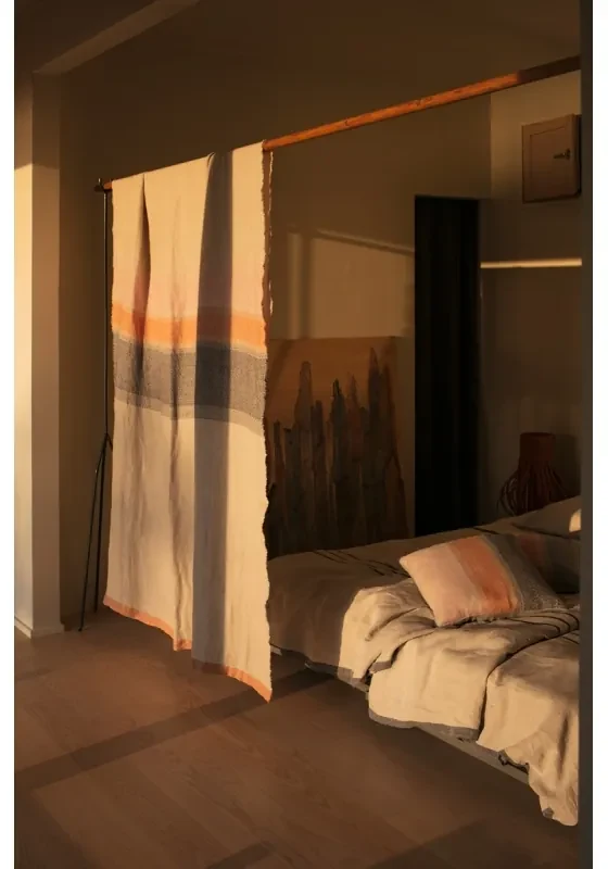 Ľanová obliečka na vankúš Ruoste 45x45, ľan-oranžová-sivá