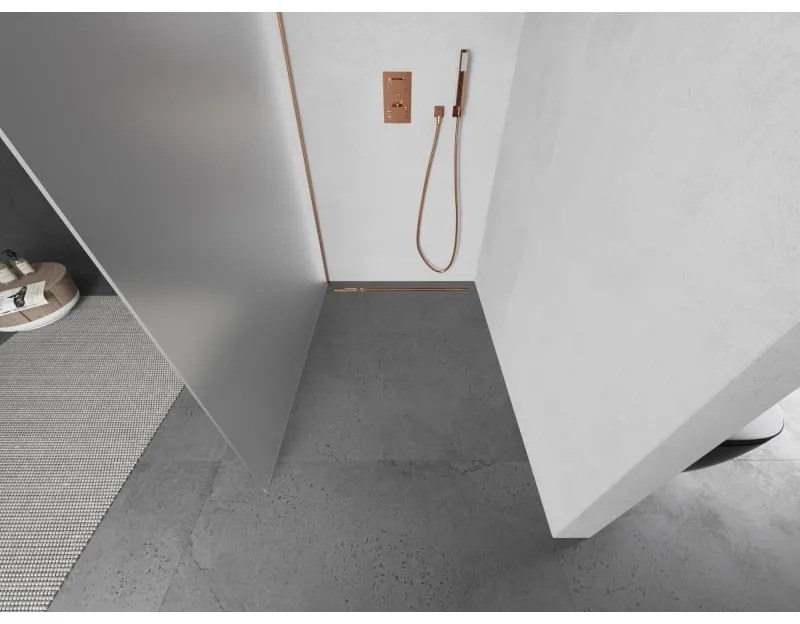 Mexen Kioto L, sprchová zástena Walk-In 90 x 200 cm, 8mm sklo námraza, medený matný profil, 800-090-103-65-30
