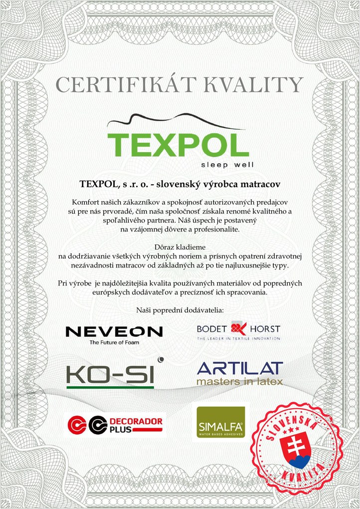 TEXPOL Partnerský PUR matrac MANON Rozmer: 200x80, Poťahová látka: Aloe Vera Silver