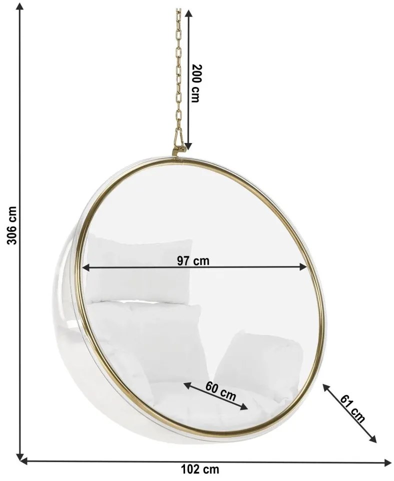 Tempo Kondela Závesné kreslo, transparentná/zlatá/biela, BUBBLE TYP 1