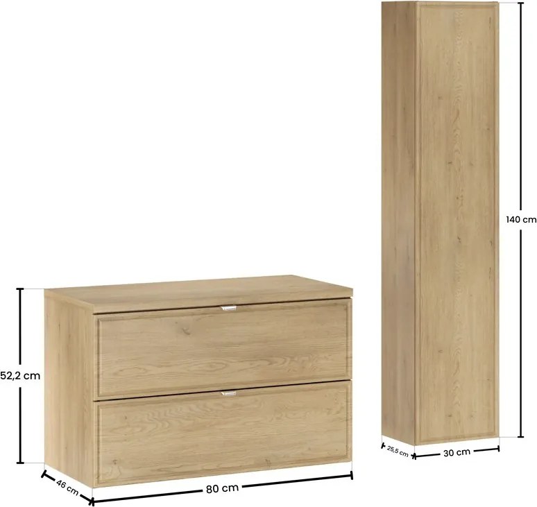 Kúpeľňová zostava Terra s doskou a skrinkami 80 cm dub cremona
