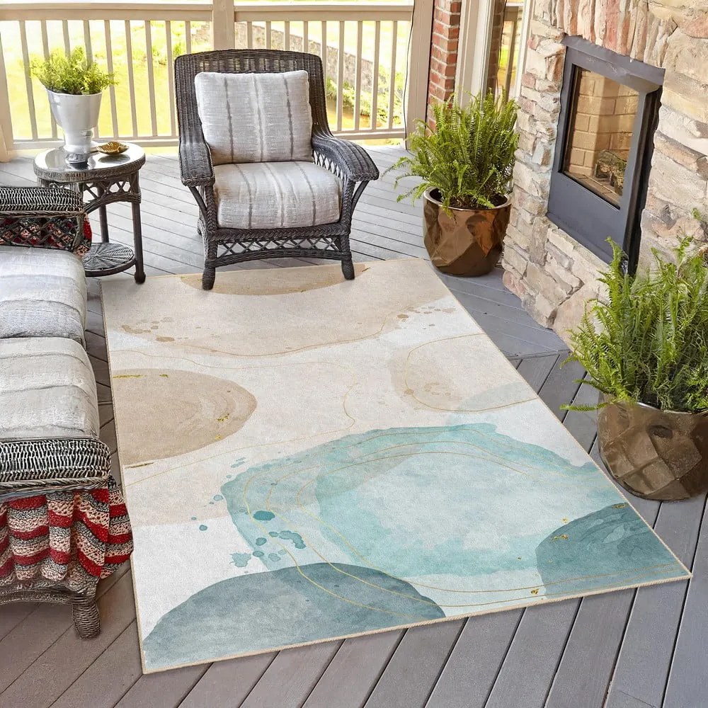 Krémovo-tyrkysový prateľný koberec 80x150 cm Puddle – Mila Home