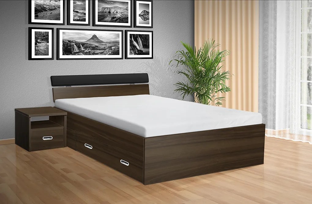 Nabytekmorava Drevená posteľ RAMI -M 160x200 cm dekor lamina: OŘECH LYON 9614, matrac: MATRACE 19cm, ORTHOPEDY MAXI