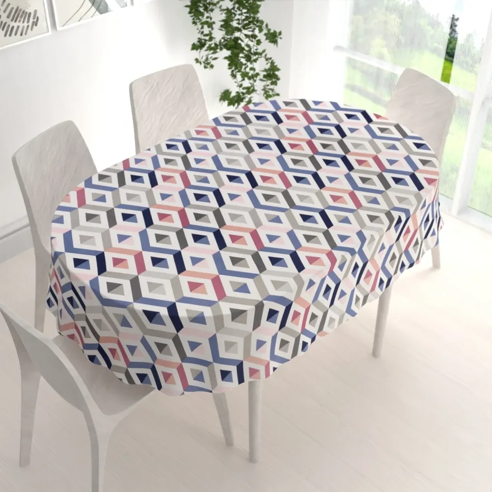 Biante Bavlnený oválny obrus Sandra SA-573 Modro-ružovo-sivé kosoštvorce 100x140 cm