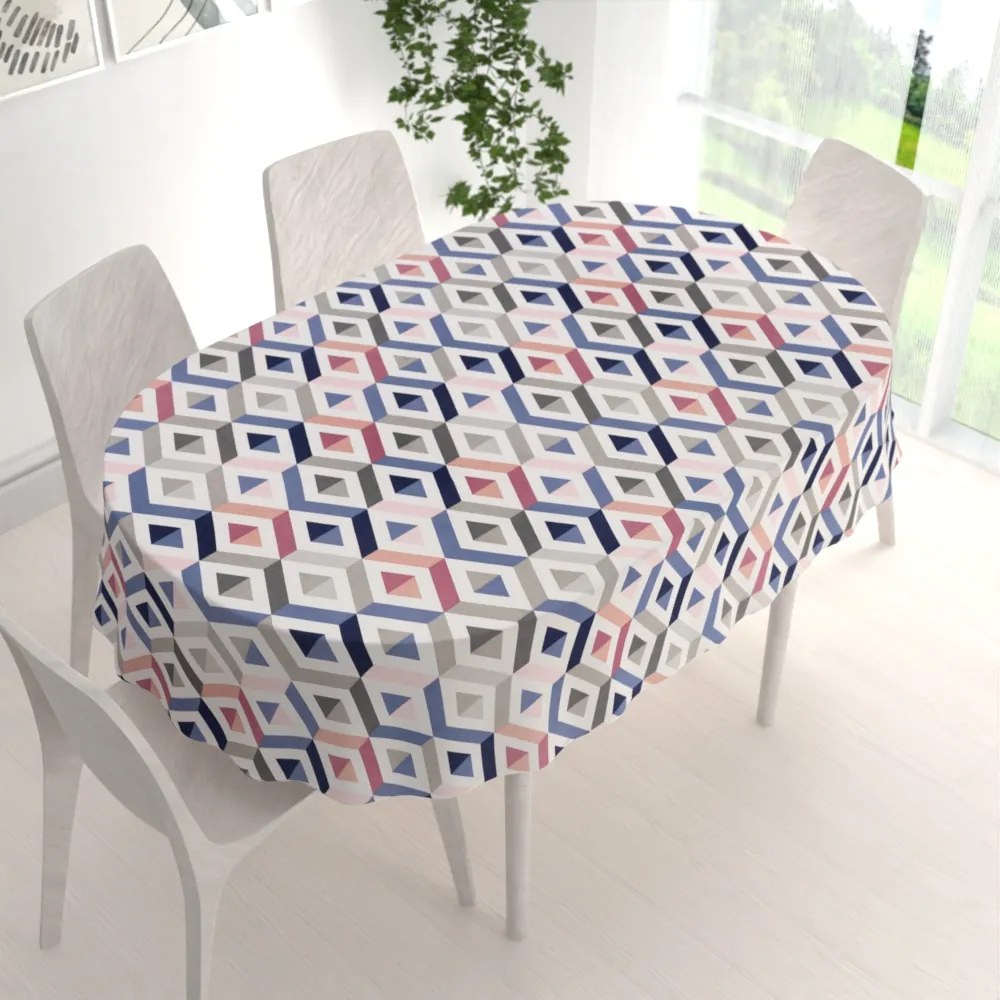 Biante Bavlnený oválny obrus Sandra SA-573 Modro-ružovo-sivé kosoštvorce 60x100 cm