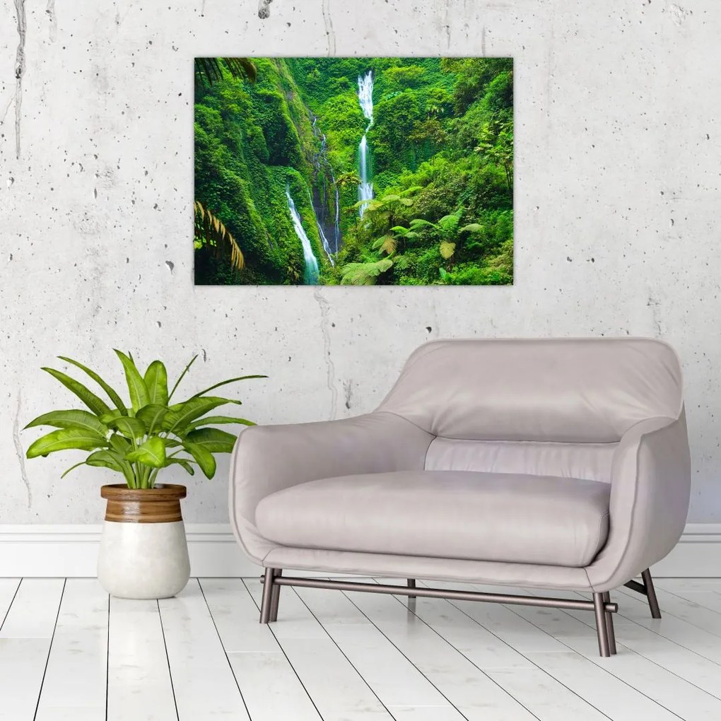 Sklenený obraz - Vodopády Madakaripura, východná Java, Indonézia (70x50 cm)
