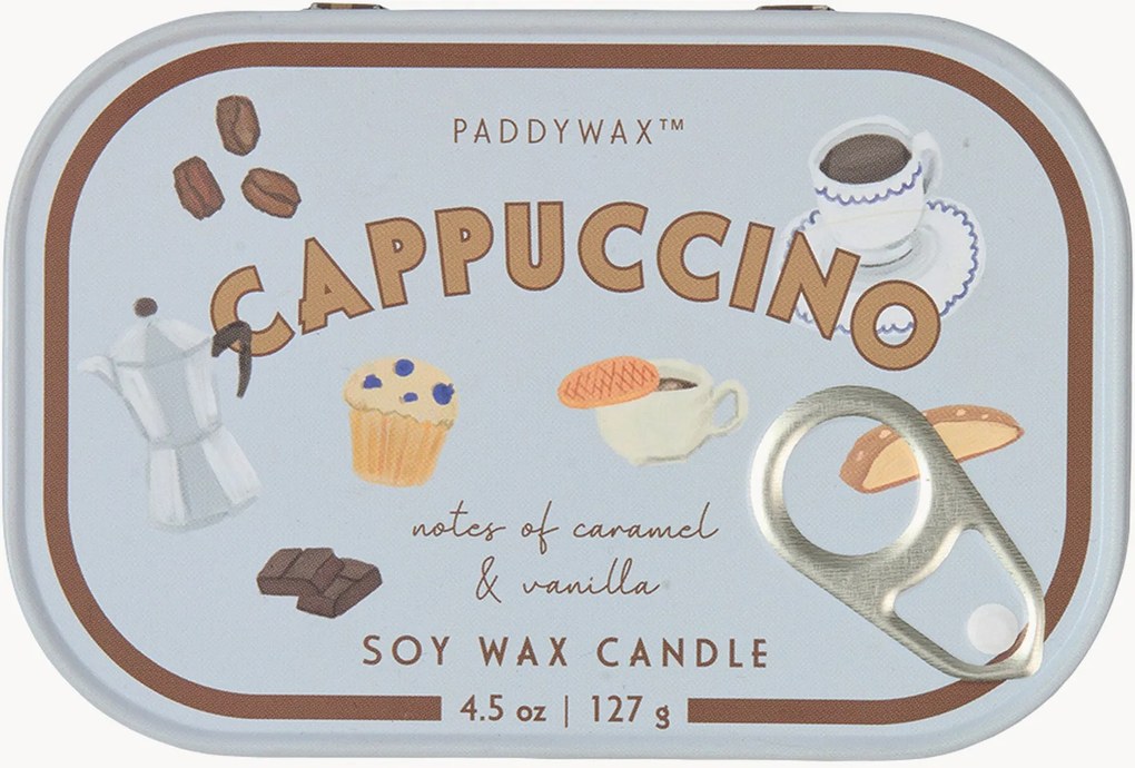 Vonná sviečka v plechovej dóze's potlačou Cappuccino (Choclate, Cherry)