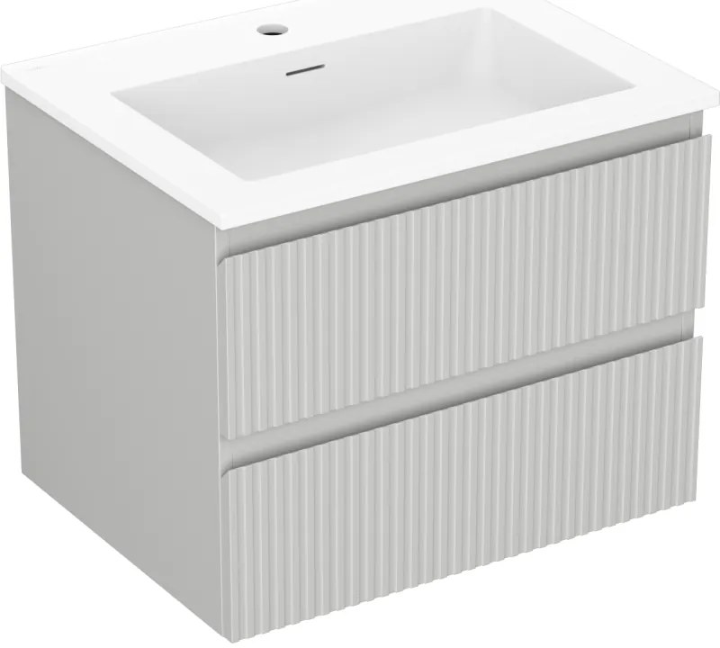 Mexen Rivel, kúpeľňová skrinka 60 cm s umývadlom Otis, 2 zásuvky, drážkovaná, sivá matná/biela, 91A20-06047-2-BFF62-W18M01