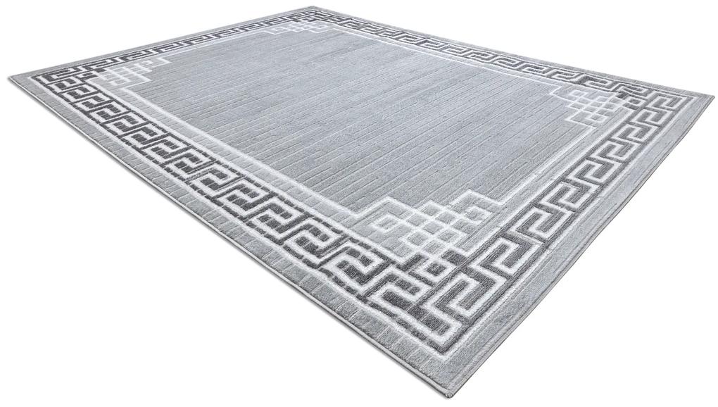 Moderný MEFE koberec   9096 vzor rámu, Grécky  kľúč  - Štrukturálny,  dve vrstvy  rúna sivá