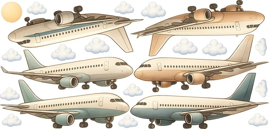 Boeingy a Airbusy textilní prelepiteľné nálepky na stenu hárok 75 x 36 cm