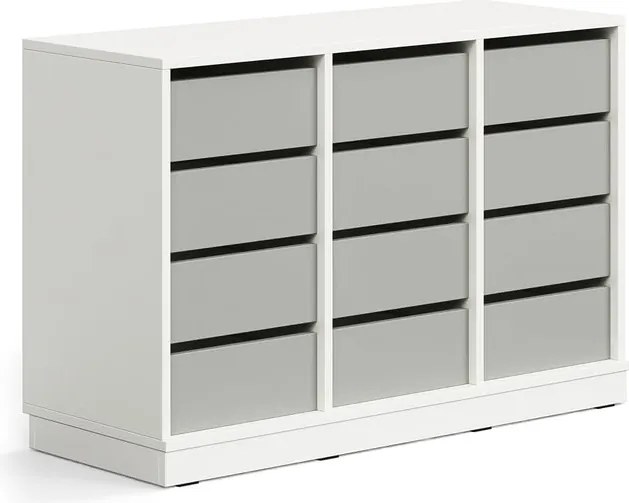 Úložná skrinka CASPER, 12 zásuviek, so soklom, biela/šedá