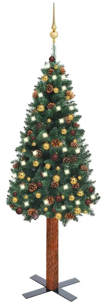 Úzky vianočný stromček s LED a sadou gulí zelený 150 cm 3077812