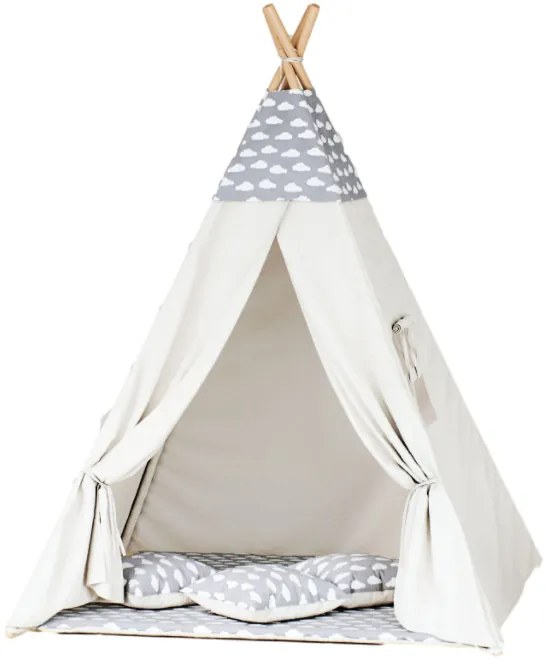 Detský stan Tipi obláčiky sivý/béžový