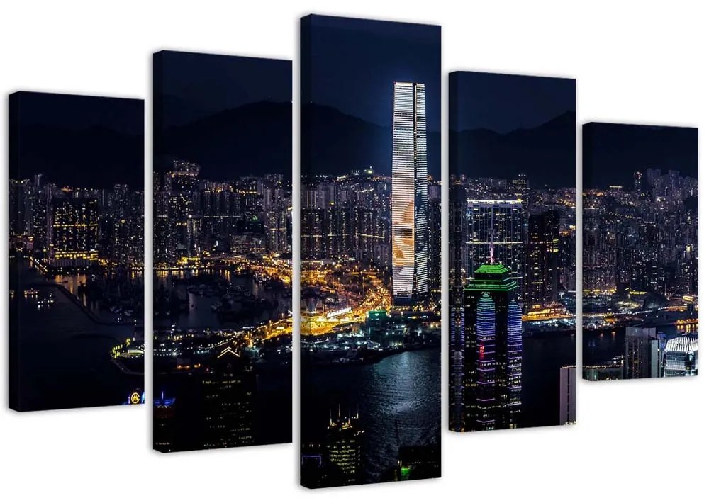 Gario Obraz na plátne Osvetlený mrakodrap - 5 dielny Rozmery: 100 x 70 cm