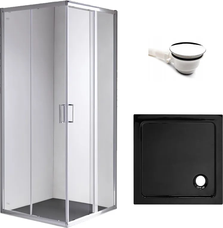BPS-koupelny Štvorcový sprchovací kút HYD-SK93A 80x80 chróm/transparent + vanička HYD-SSV-ST02A čierna