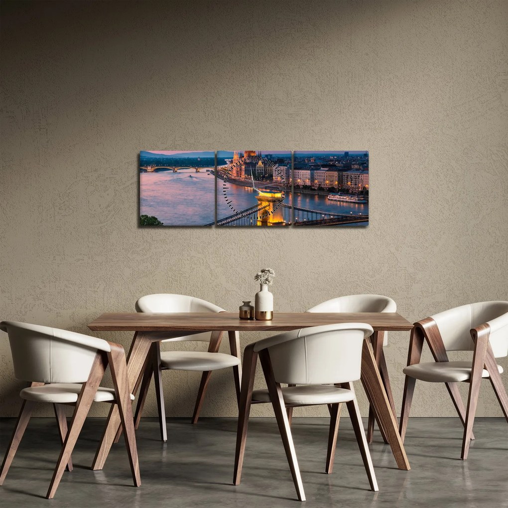Obraz - Panorama mesta, Budapešť, Maďarsko (s hodinami) (90x30 cm)