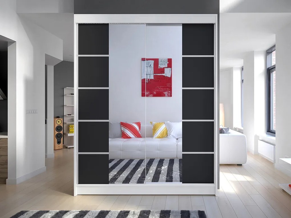 Šatníková skriňa Chantal 5 (biela + čierna). Akcia -21%. Vlastná spoľahlivá doprava až k Vám domov. 1069255