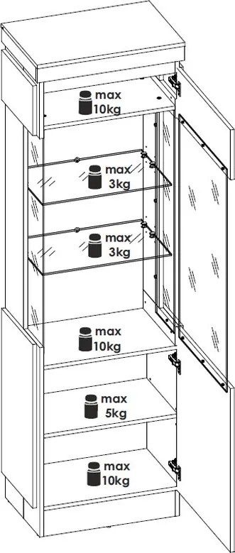 Vysoká vitrína Corte, dub coast/tmavo šedá, pravá