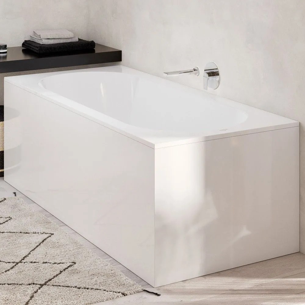 VILLEROY &amp; BOCH Oberon pravouhlá vaňa z materiálu Quaryl, odtok zboku, 1700 x 750 x 450 mm, Stone White, UBQ170OBE2V-RW