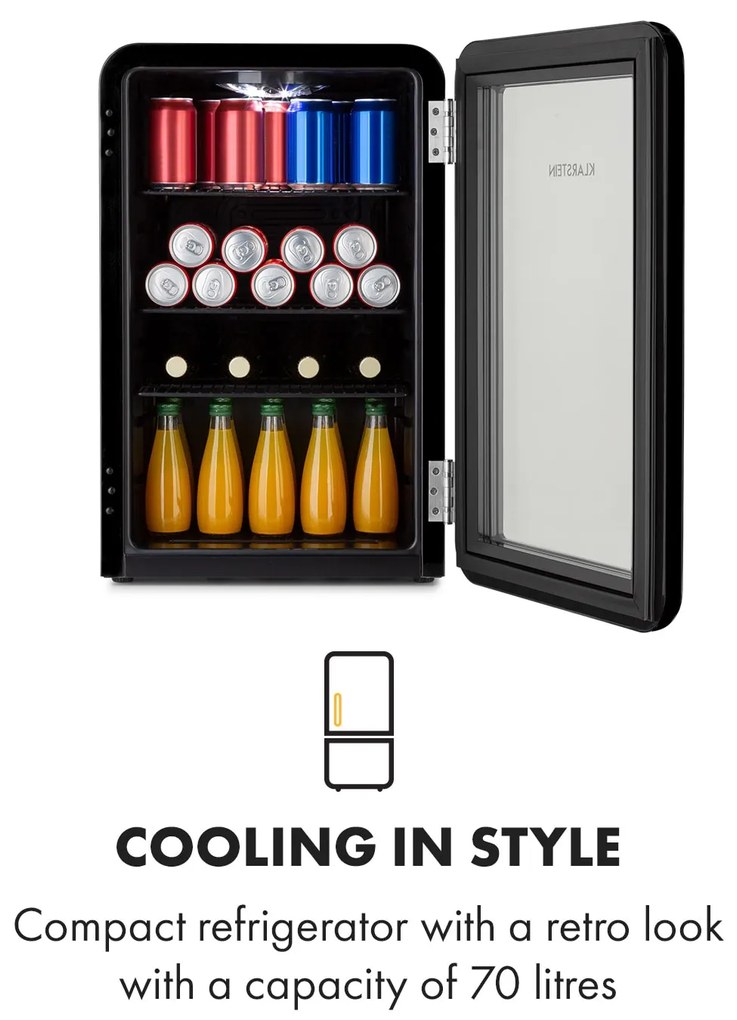 Klarstein PopLife, chladnička na nápoje, chladnička, 70 l, 0-10°C, retro dizajn, LED