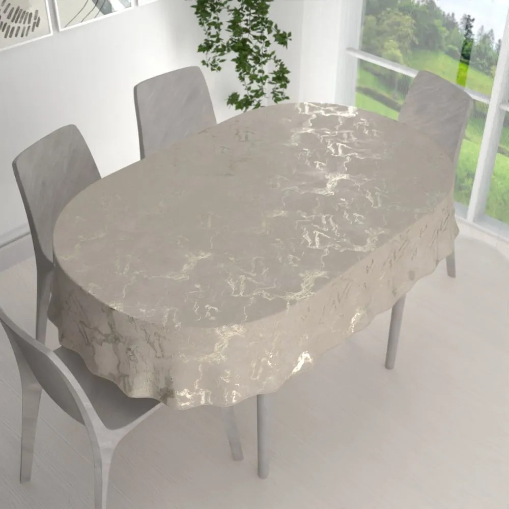 Biante Zamatový oválny obrus Isabela IBL-018 Zlatý/dymový mramor na púdrovo béžovom 120x160 cm