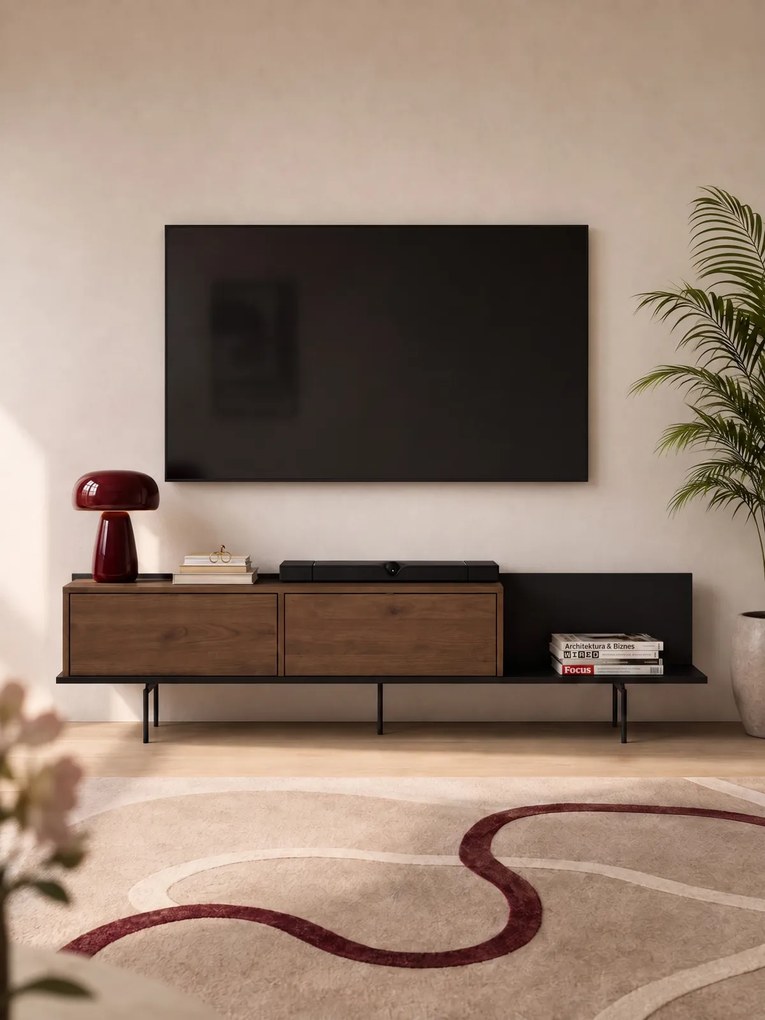 TV skrinka Zenar 200 cm na kovových nohách - orech elegant / čierna