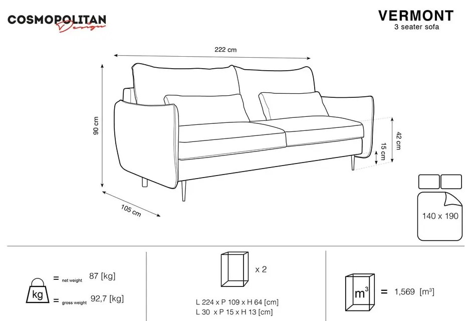 Červená rozkladacia pohovka s úložným priestorom Cosmopolitan Design Vermont
