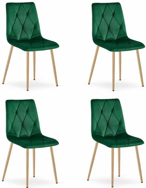 Set štyroch jedálenských stoličiek LIBRA zamatové tmavozelené / drevené nohy (4 ks)